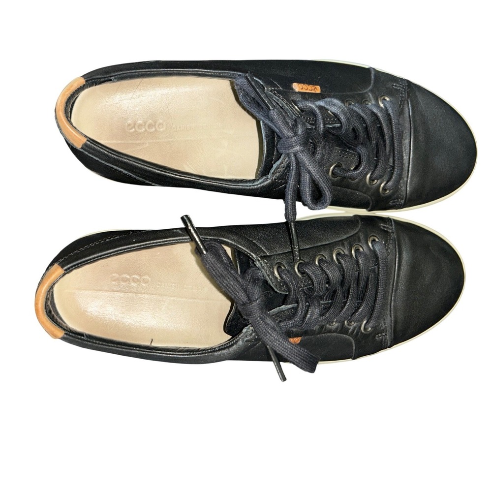ECCO Soft Black Leather Low Top Sneakers Lace Up Shoes Size 40 - Picture 2 of 7